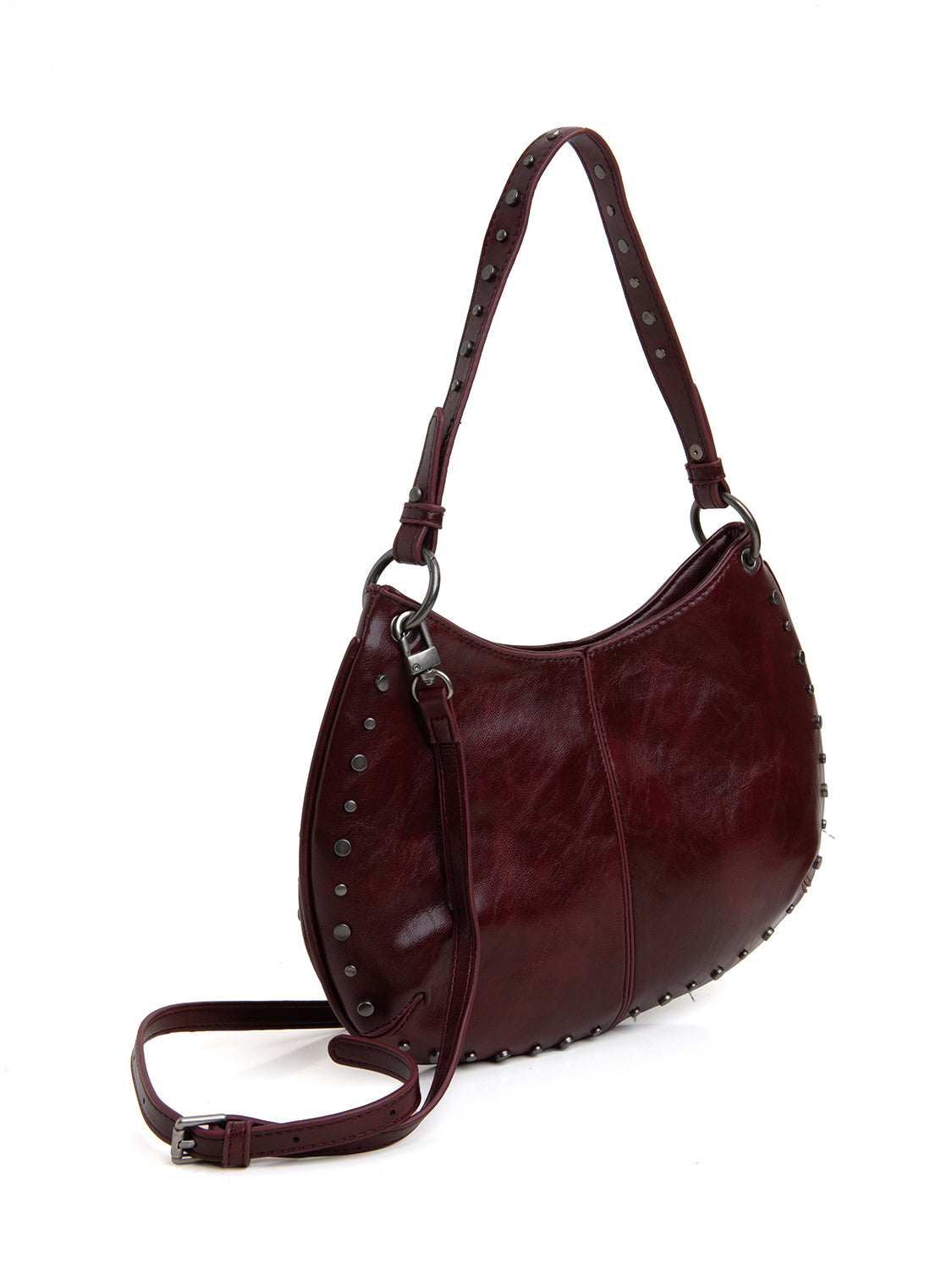 Borsa mezzaluna con borchie - BORDO