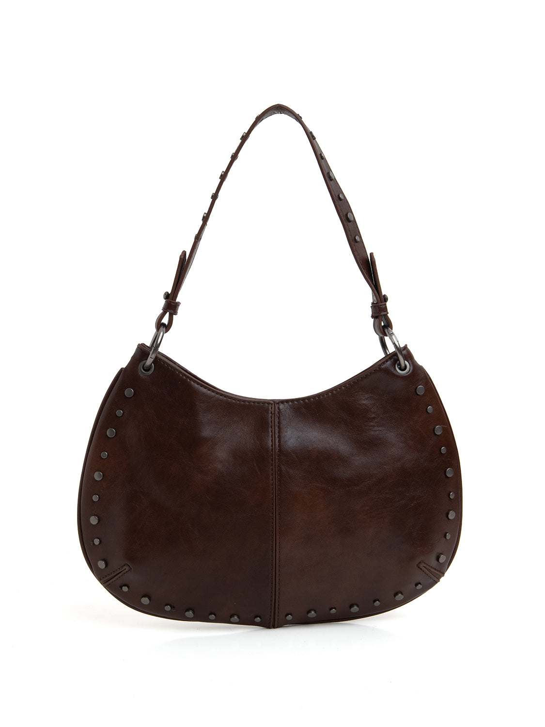 Borsa mezzaluna con borchie - COFFEE