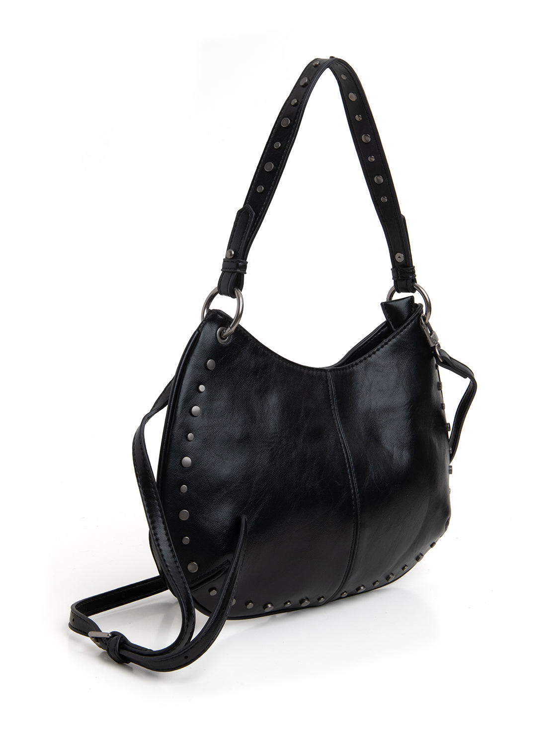 Borsa mezzaluna con borchie - NERO