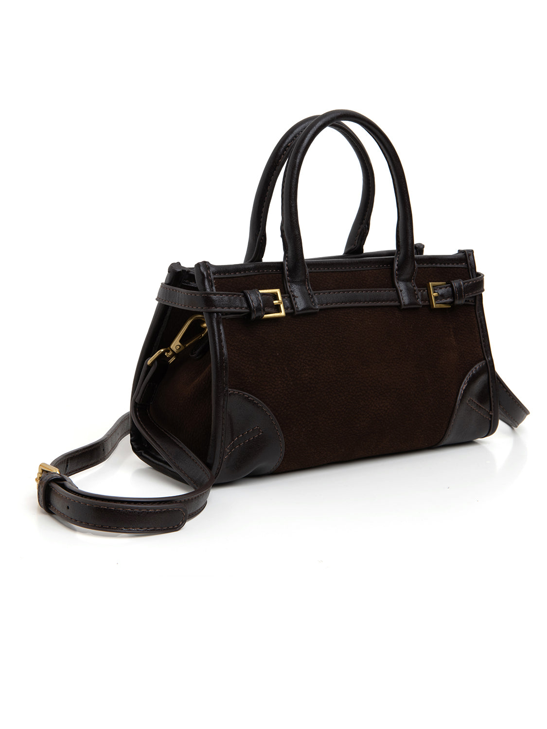 Borsa satchel bi-texture - CAFFÈ