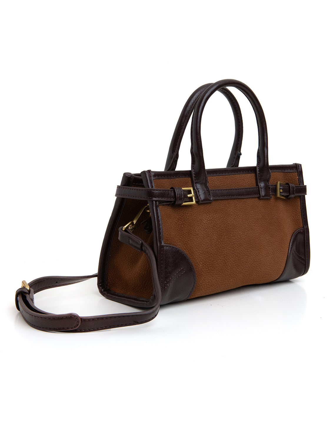 Borsa satchel bi-texture - MARRONE