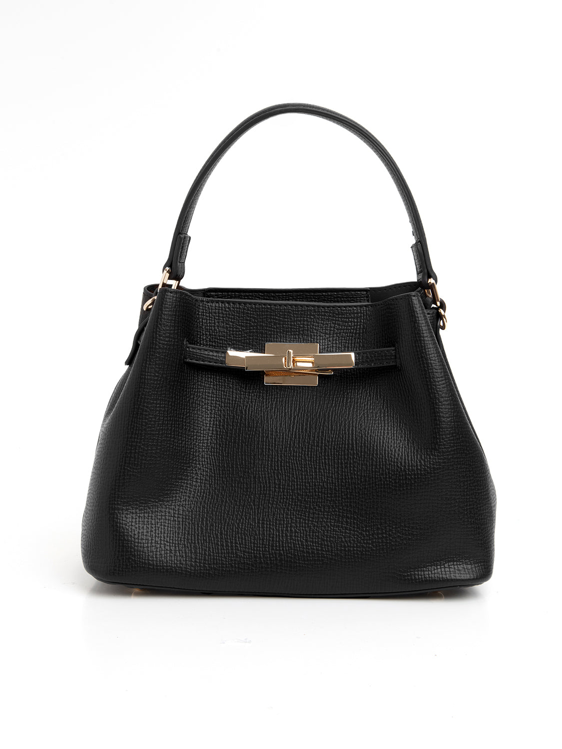Borsa trapezoide con chiusura gold - NERO