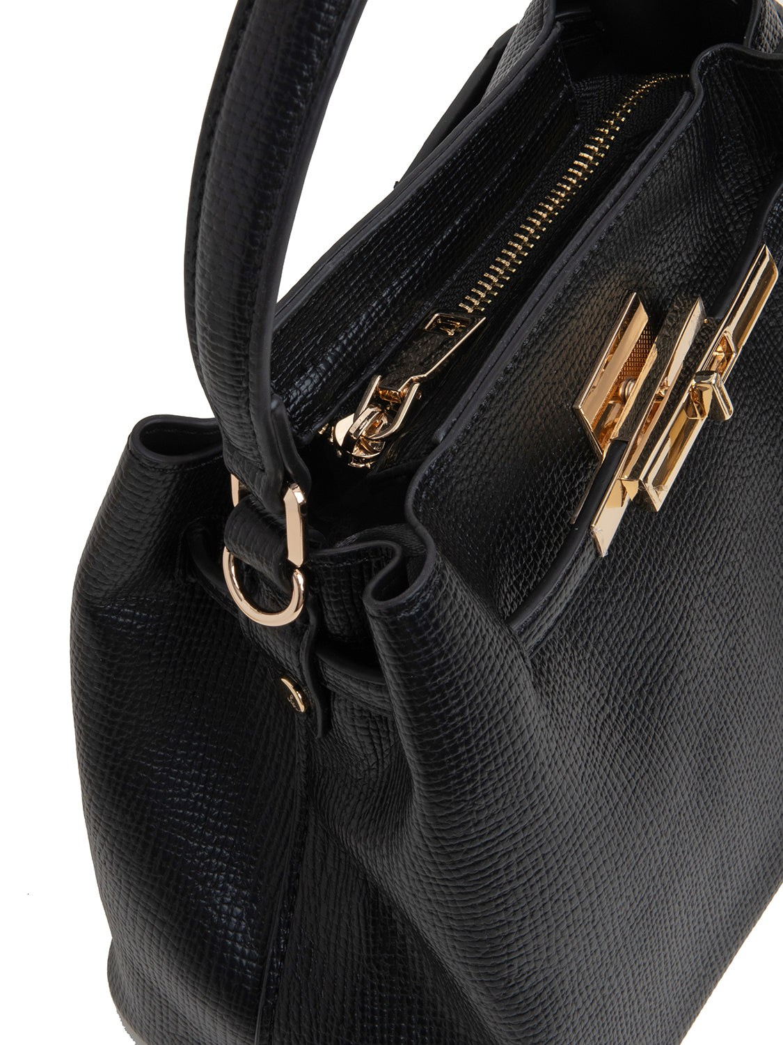 Borsa trapezoide con chiusura gold - NERO