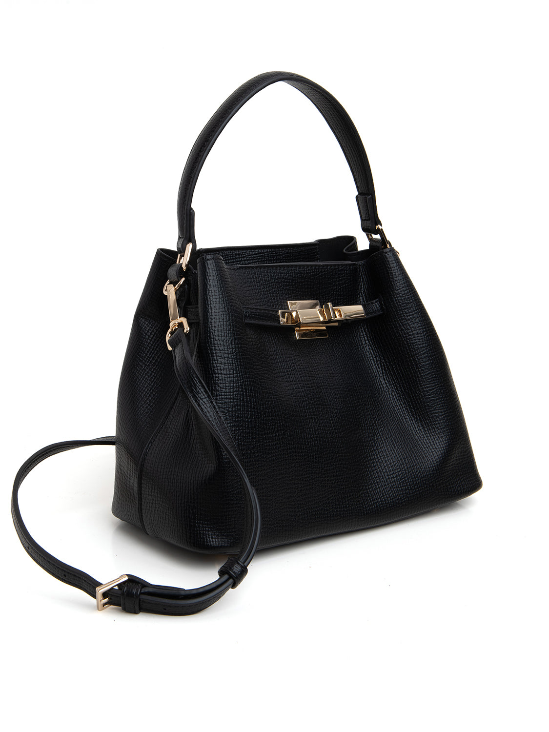 Borsa trapezoide con chiusura gold - NERO