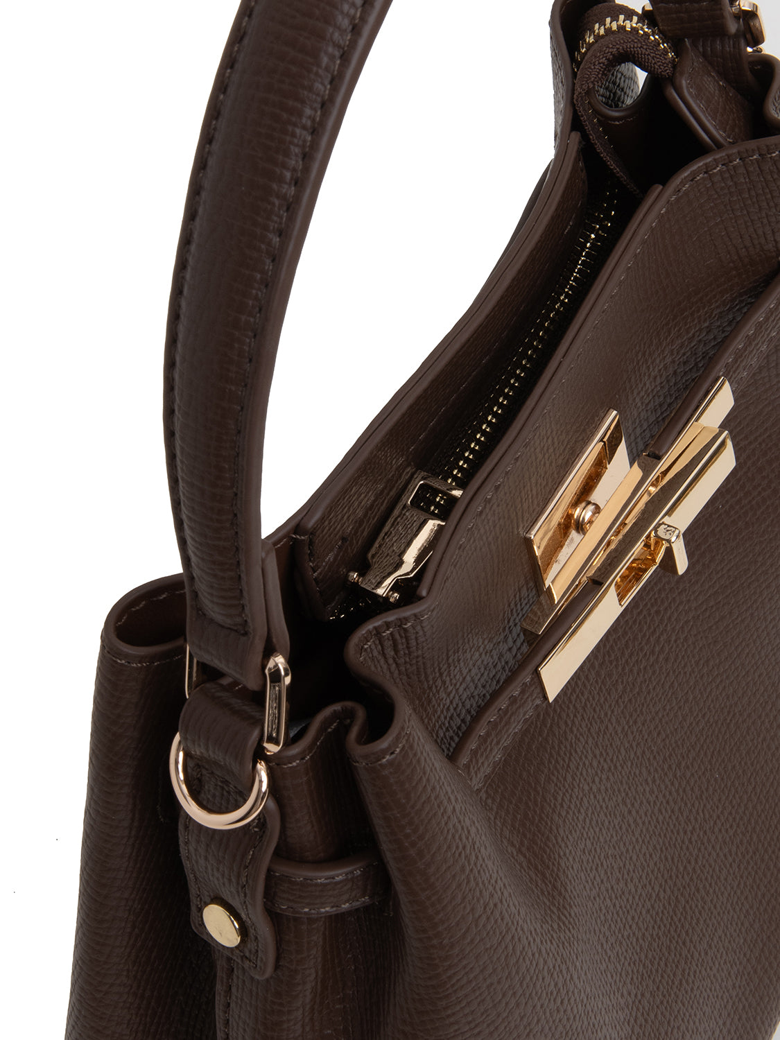 Borsa trapezoide con chiusura gold - MARRONE