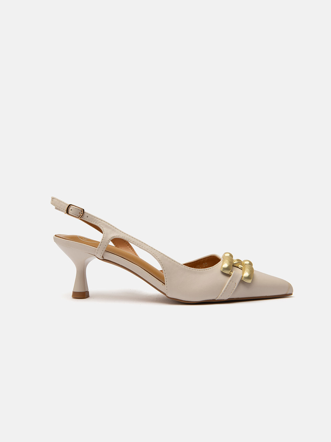 Decolletè with strap and gold crossed insert - BEIGE