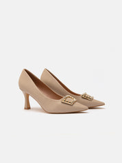 Pointed pumps with jewel buckle - NUDE