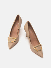 Pointed pumps with jewel buckle - NUDE