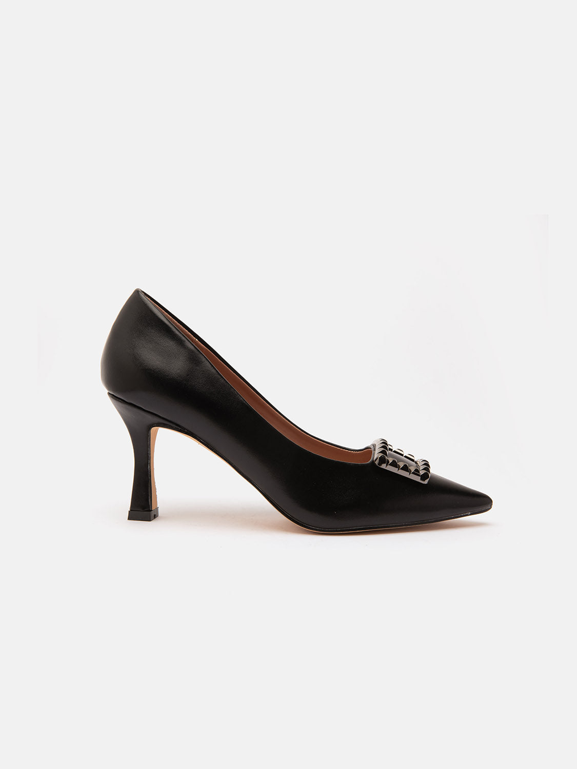 Pointed pump with jewel buckle - BLACK