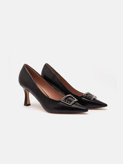 Pointed pump with jewel buckle - BLACK