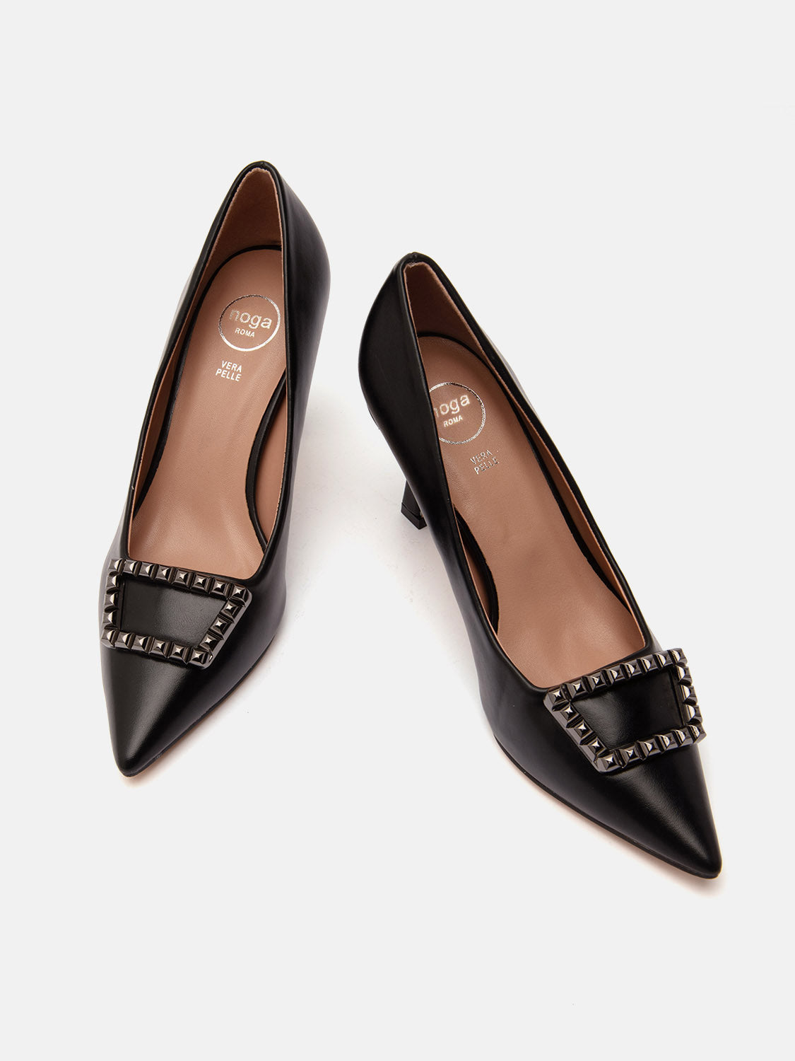 Pointed pump with jewel buckle - BLACK