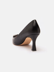 Pointed pump with jewel buckle - BLACK