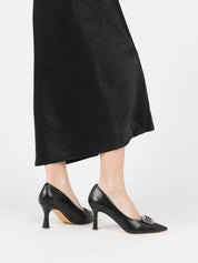 Pointed pump with jewel buckle - BLACK