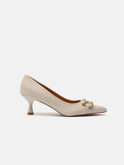 Pumps with crossed gold insert - BEIGE