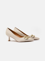 Pumps with crossed gold insert - BEIGE