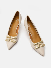 Pumps with crossed gold insert - BEIGE