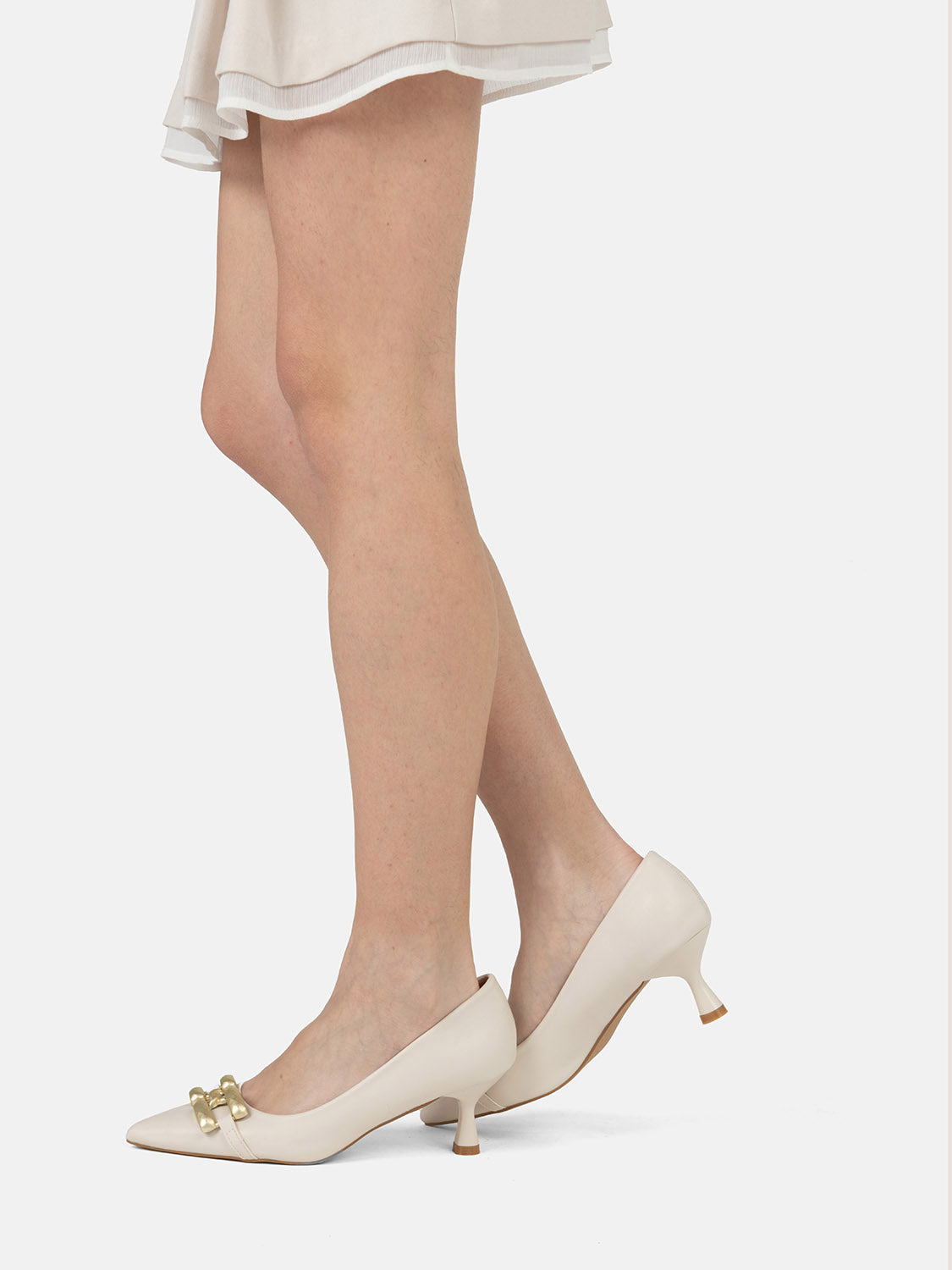 Pumps with crossed gold insert - BEIGE