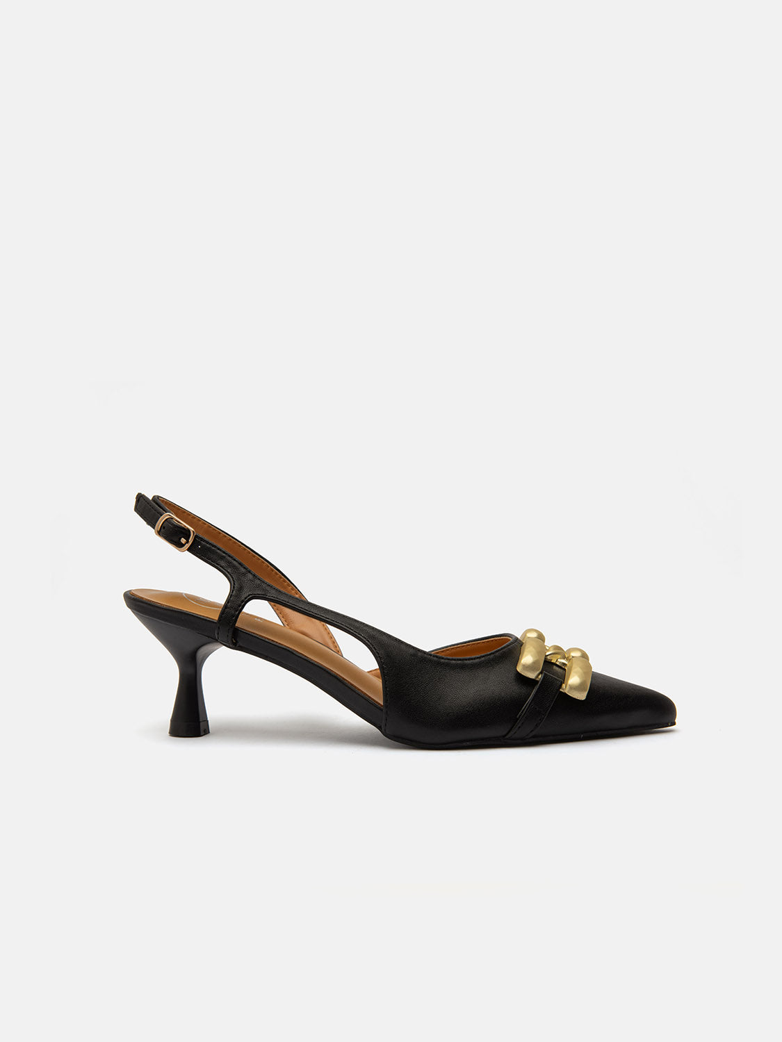 Decolletè with strap and gold crossed insert - BLACK