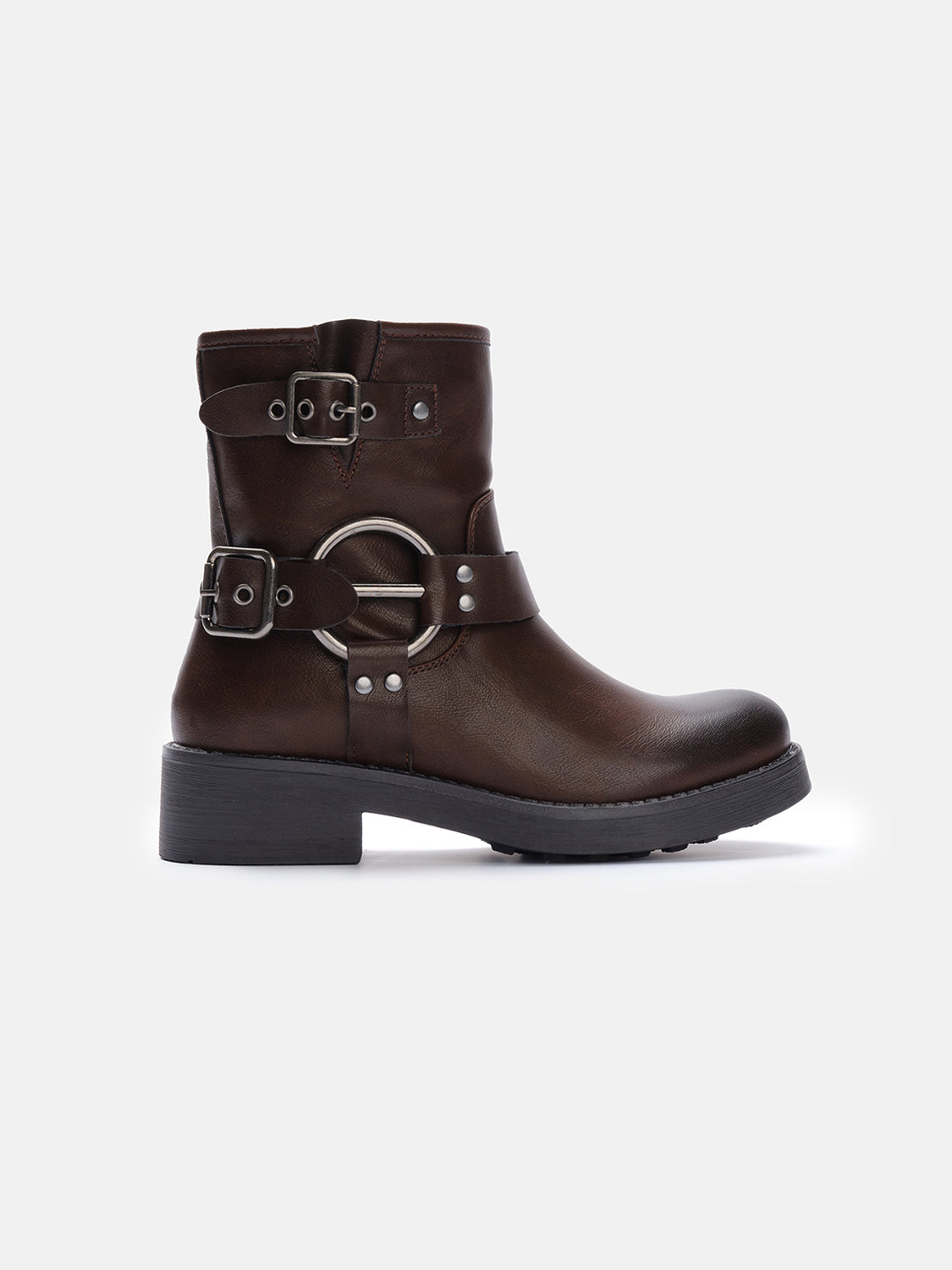Track ankle boot with buckles - BROWN