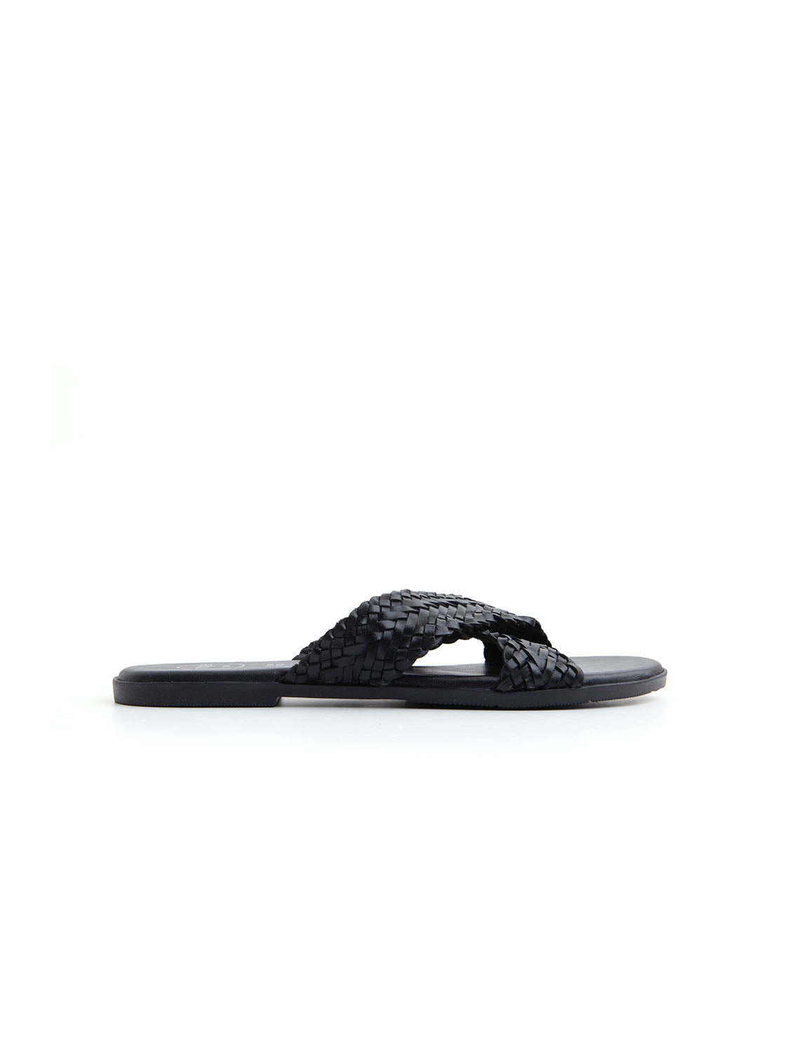 Ciabatta Flat "Woven Cross" in Vera Pelle - NERO