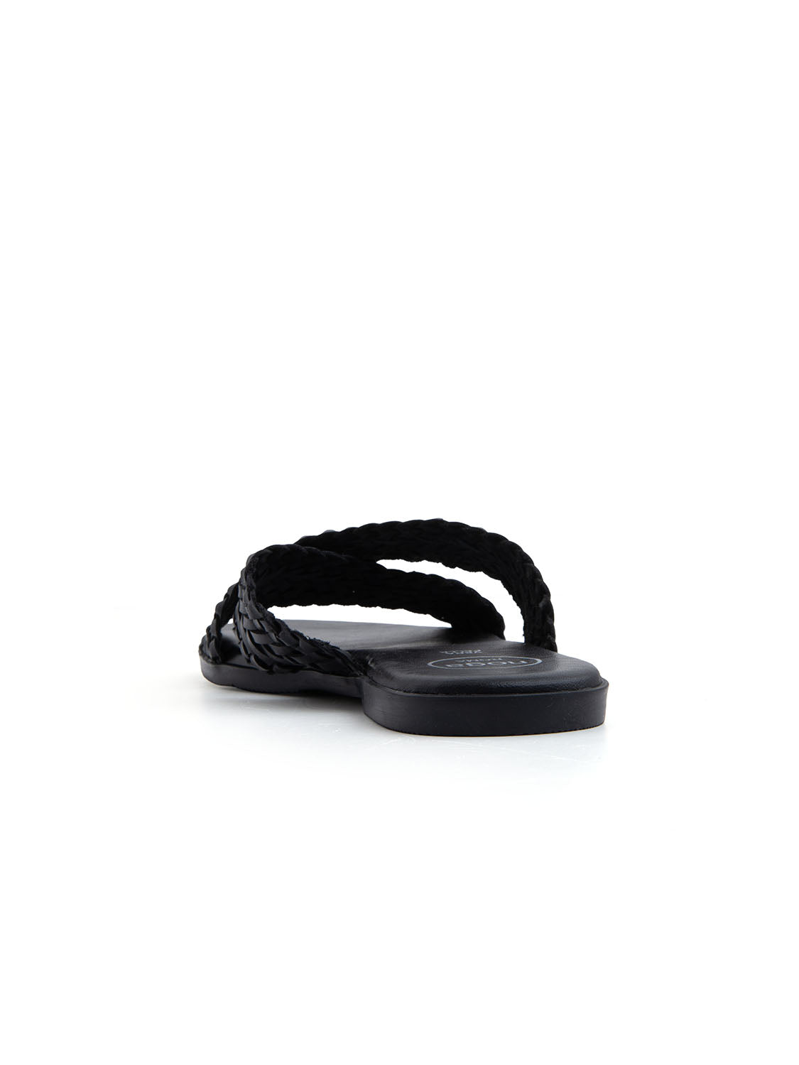 Ciabatta Flat "Woven Cross" in Vera Pelle - NERO