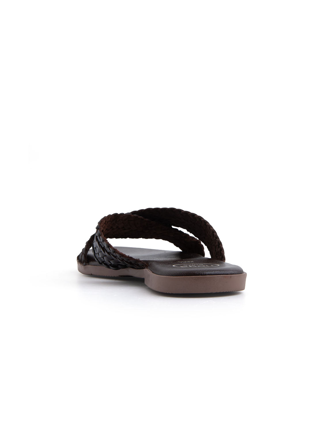 Ciabatta Flat "Woven Cross" in Vera Pelle - MARRONE