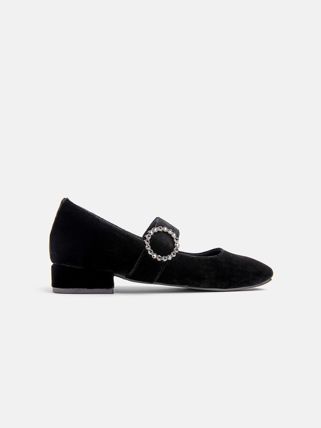 Velvet Mary Jane with matching jewel detail - BLACK