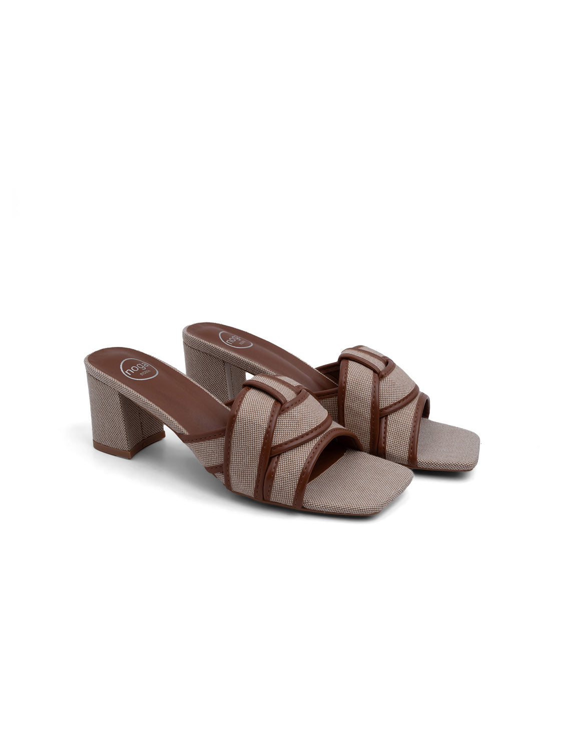 Sabot texture-cross con tacco quadrato- CAMMELLO