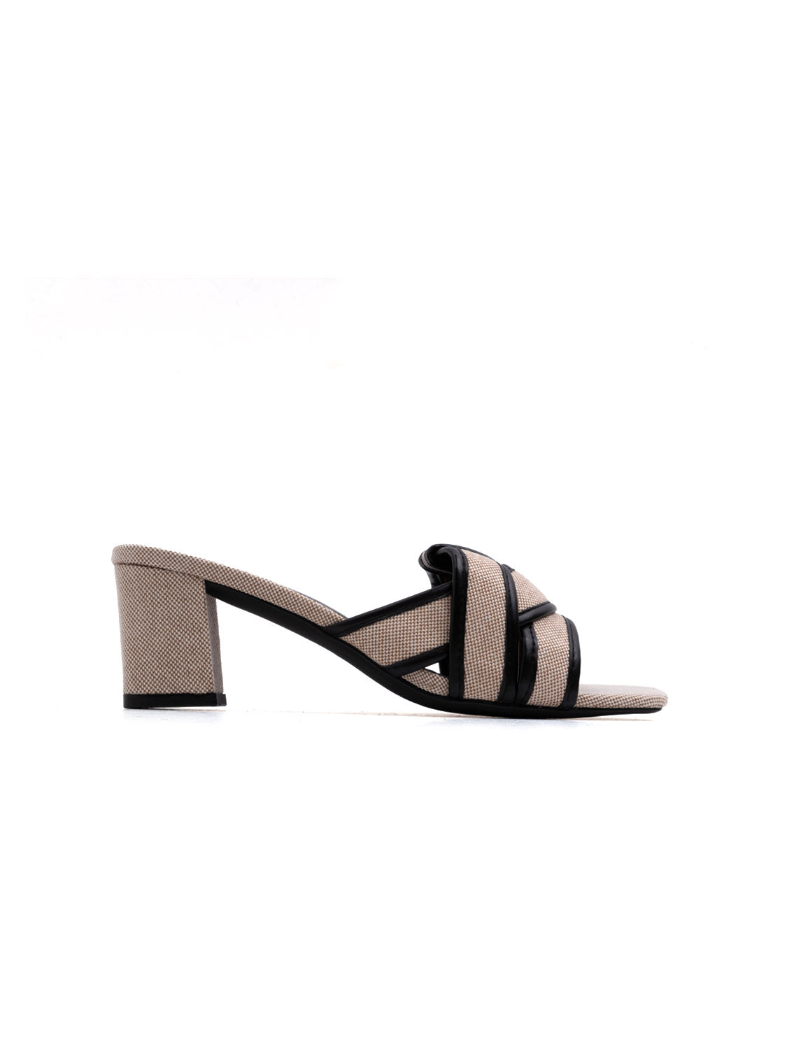 Sabot texture-cross con tacco quadrato - NERO