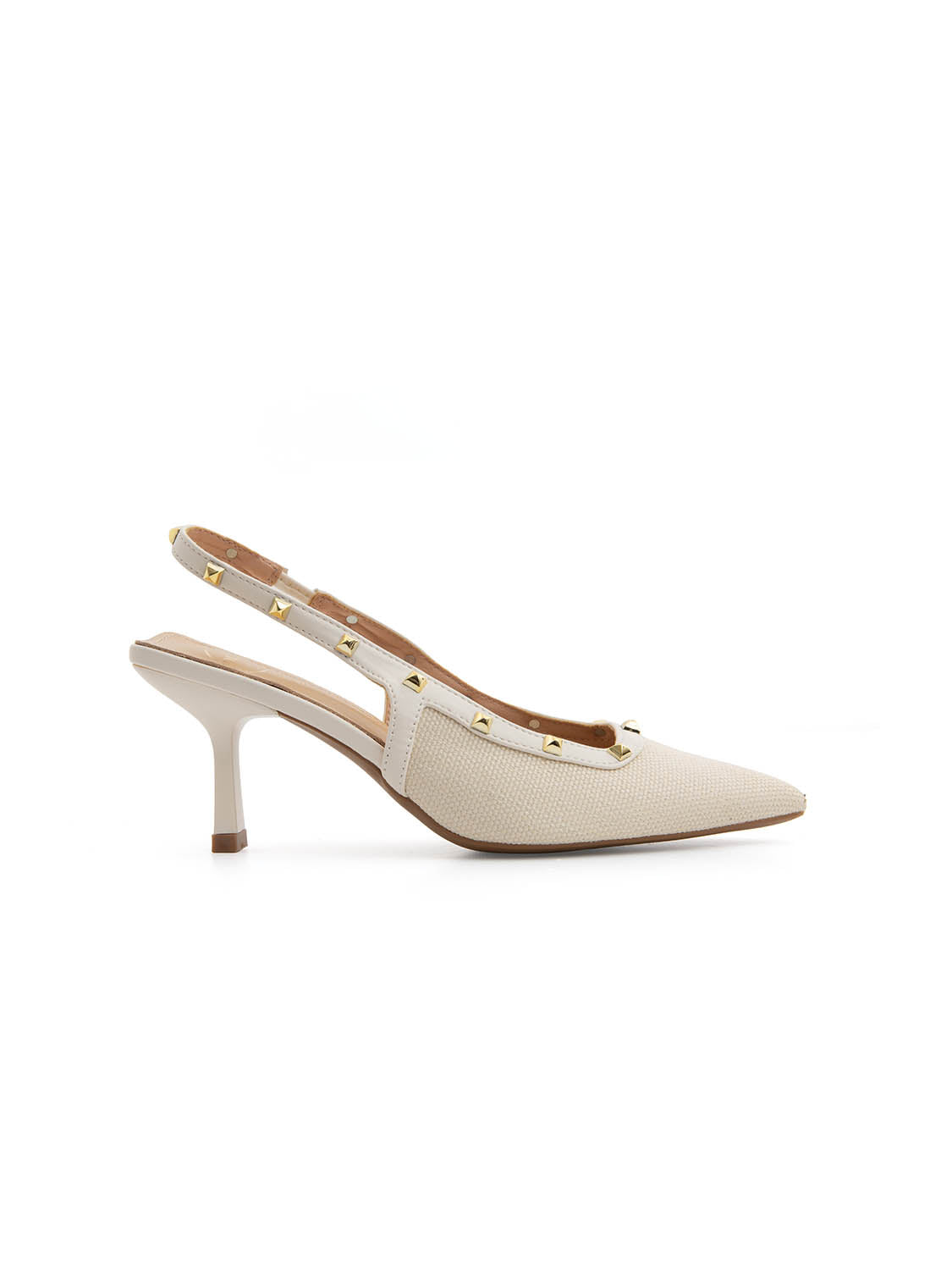 Slingback borchiata con tacco 7 - BEIGE