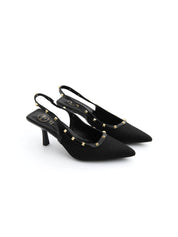 Slingback borchiata con tacco 7 - NERO