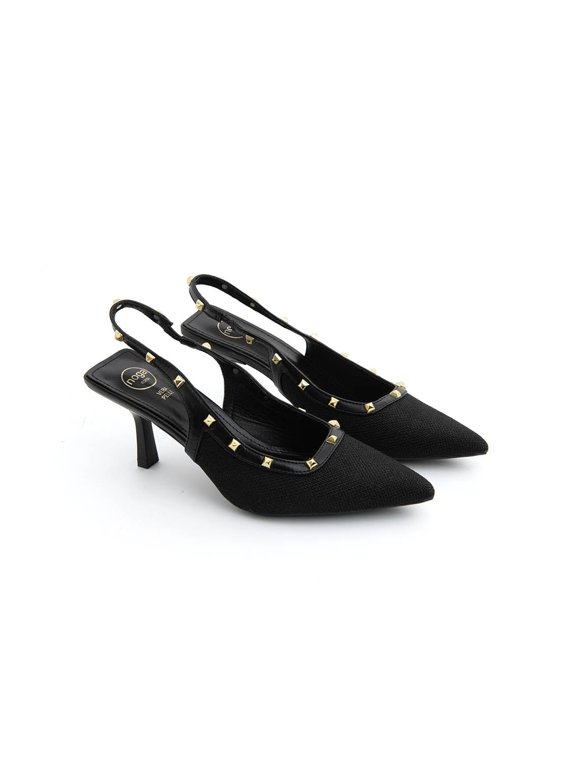 Slingback borchiata con tacco 7 - NERO