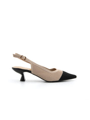 Slingback microintrecciata con tacco kitten - BEIGE