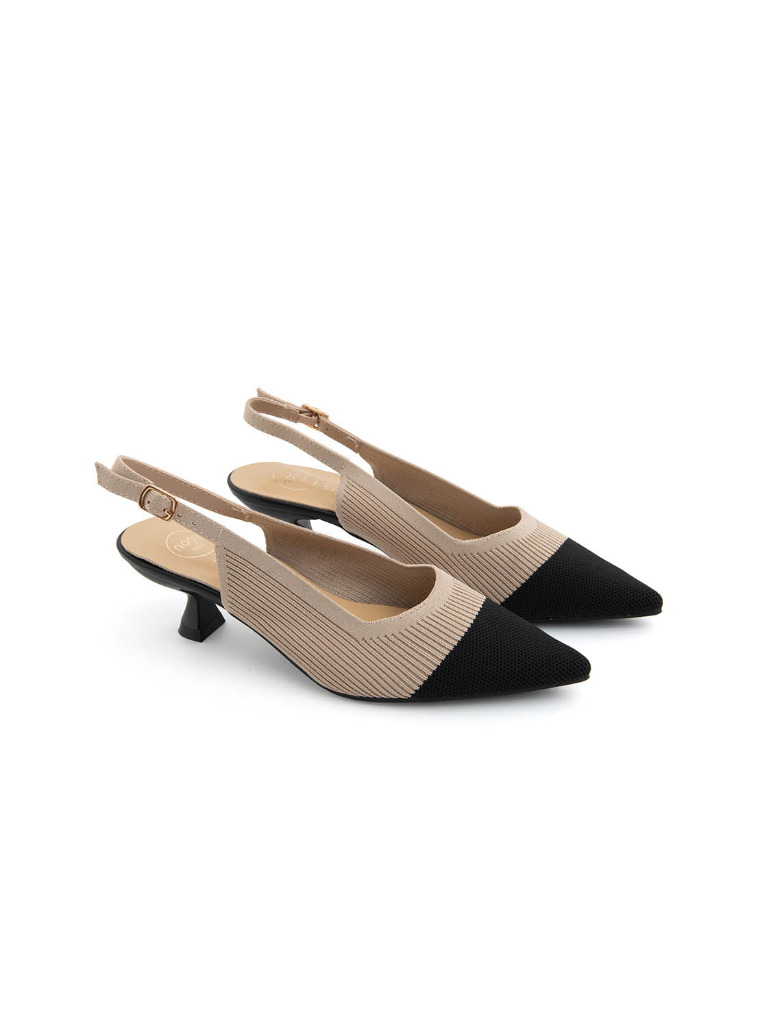 Slingback microintrecciata con tacco kitten - BEIGE