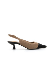 Slingback microintrecciata con tacco kitten - KHAKI