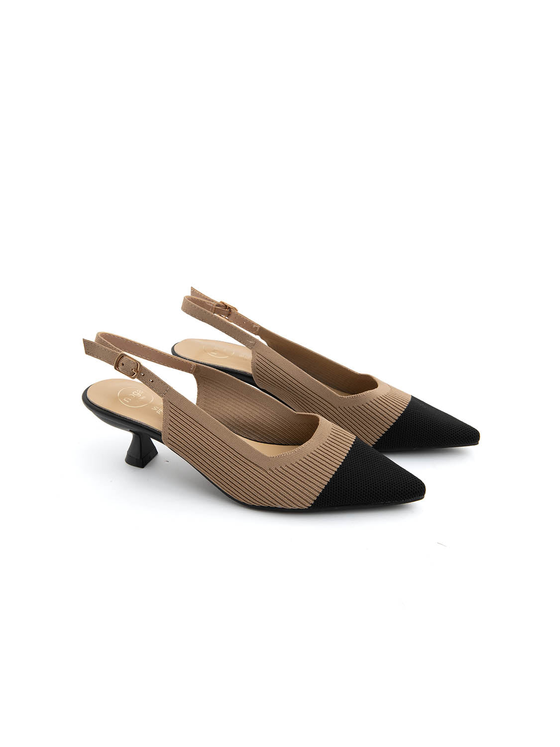 Slingback microintrecciata con tacco kitten - KHAKI