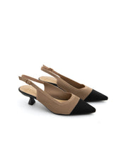 Slingback microintrecciata con tacco kitten - KHAKI