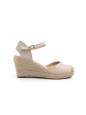 Espadrillas in tela a zeppa con cinturino - BEIGE