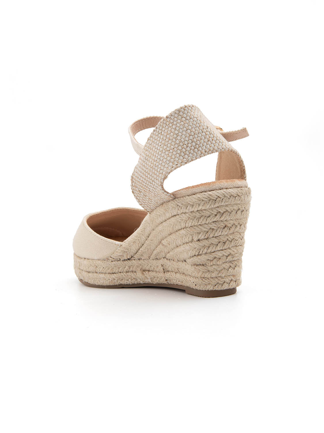 Espadrillas in tela a zeppa con cinturino - BEIGE