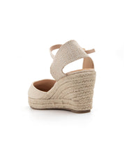 Espadrillas in tela a zeppa con cinturino - BEIGE