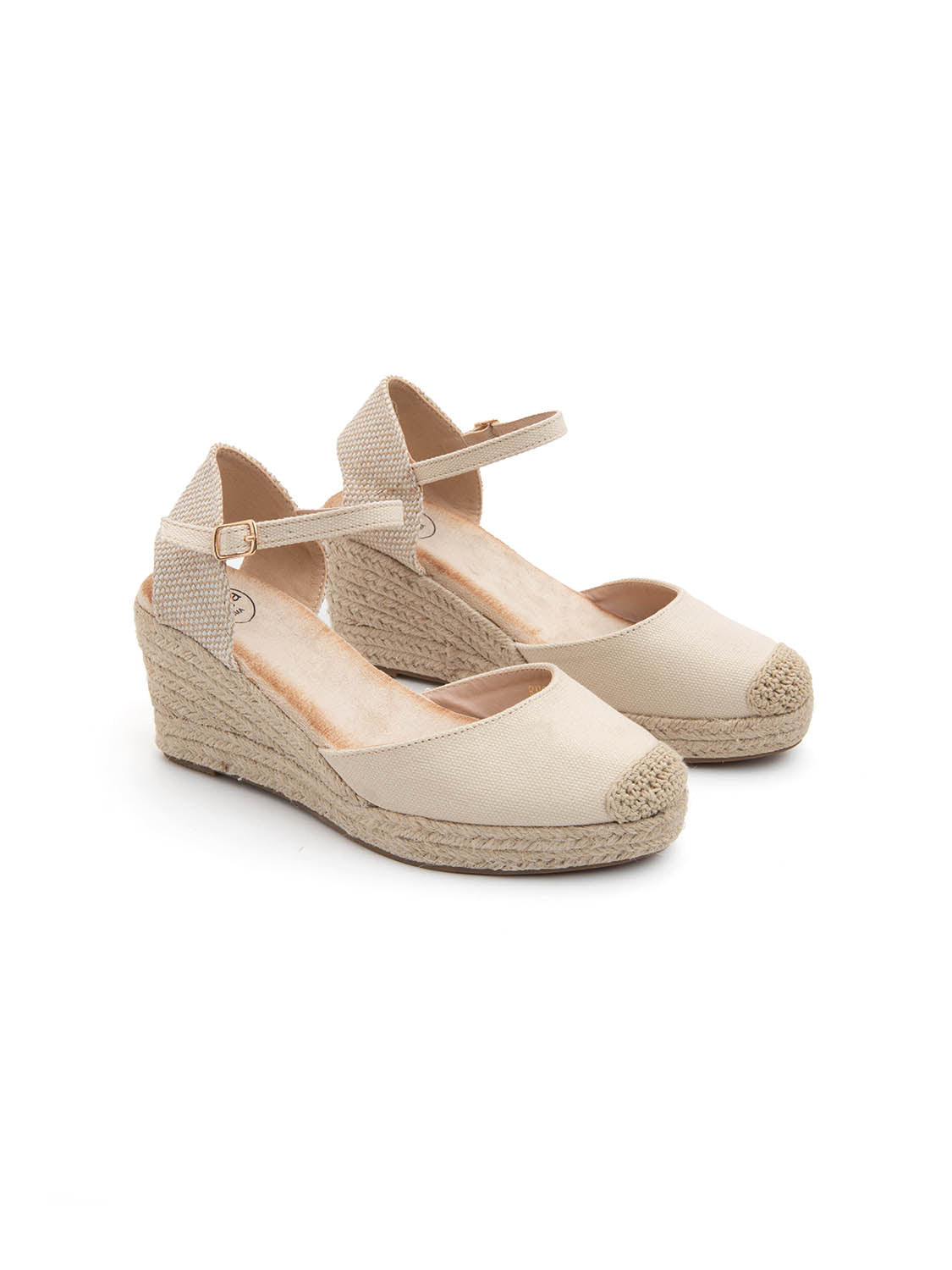 Espadrillas in tela a zeppa con cinturino - BEIGE