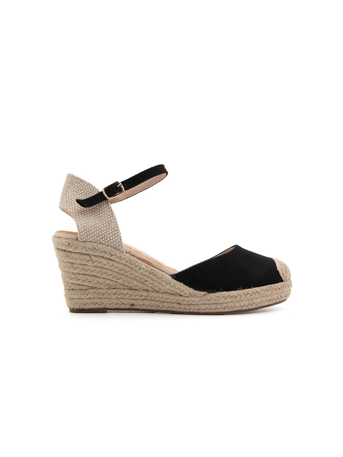 Espadrillas in tela a zeppa con cinturino - NERO