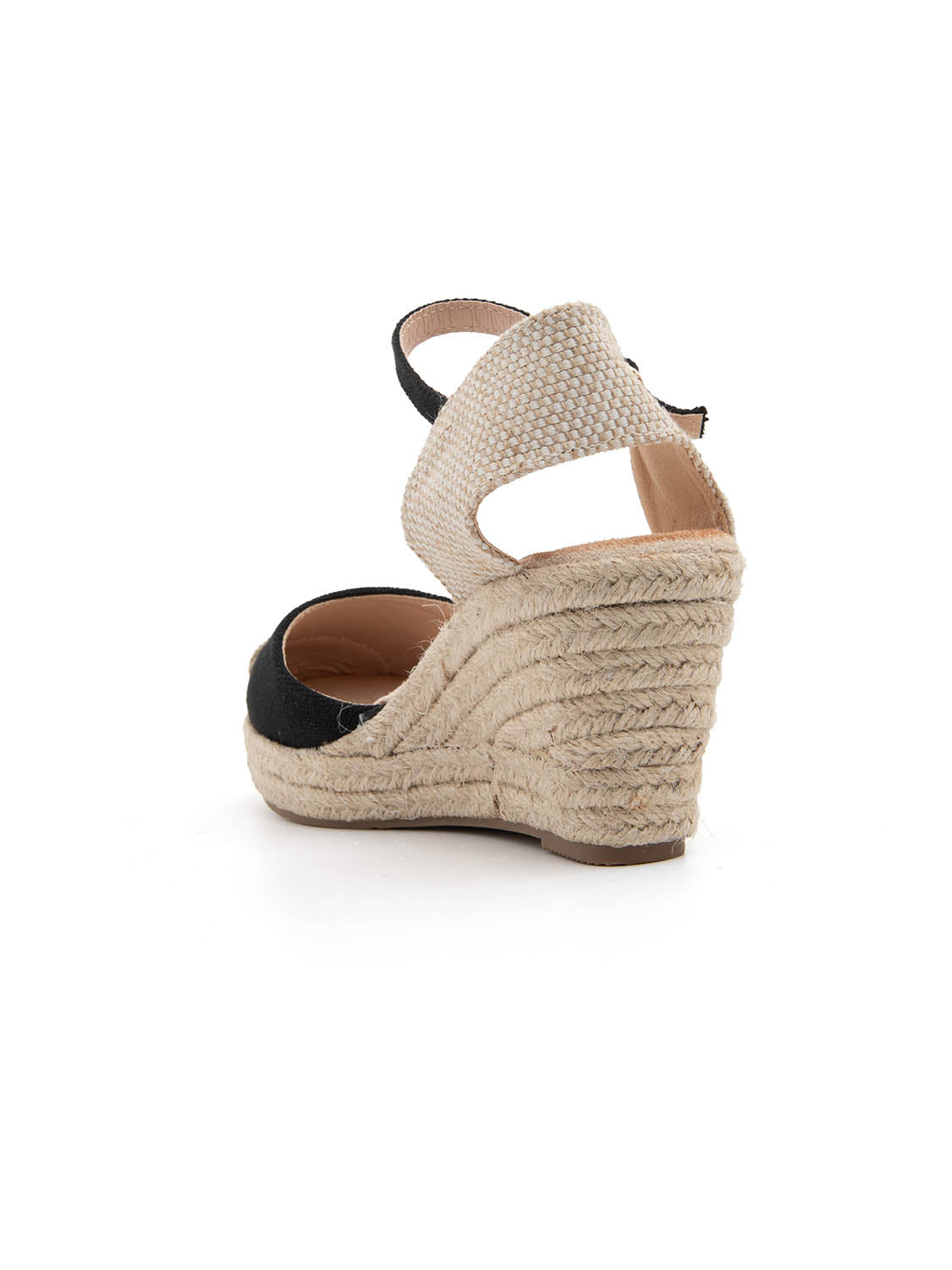 Espadrillas in tela a zeppa con cinturino - NERO