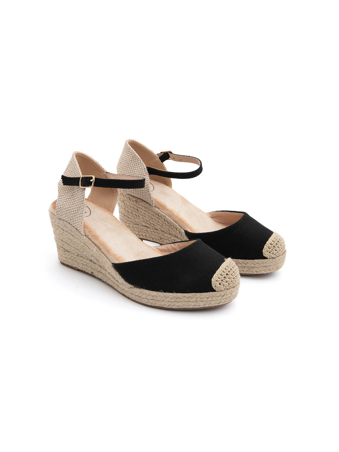Espadrillas in tela a zeppa con cinturino - NERO