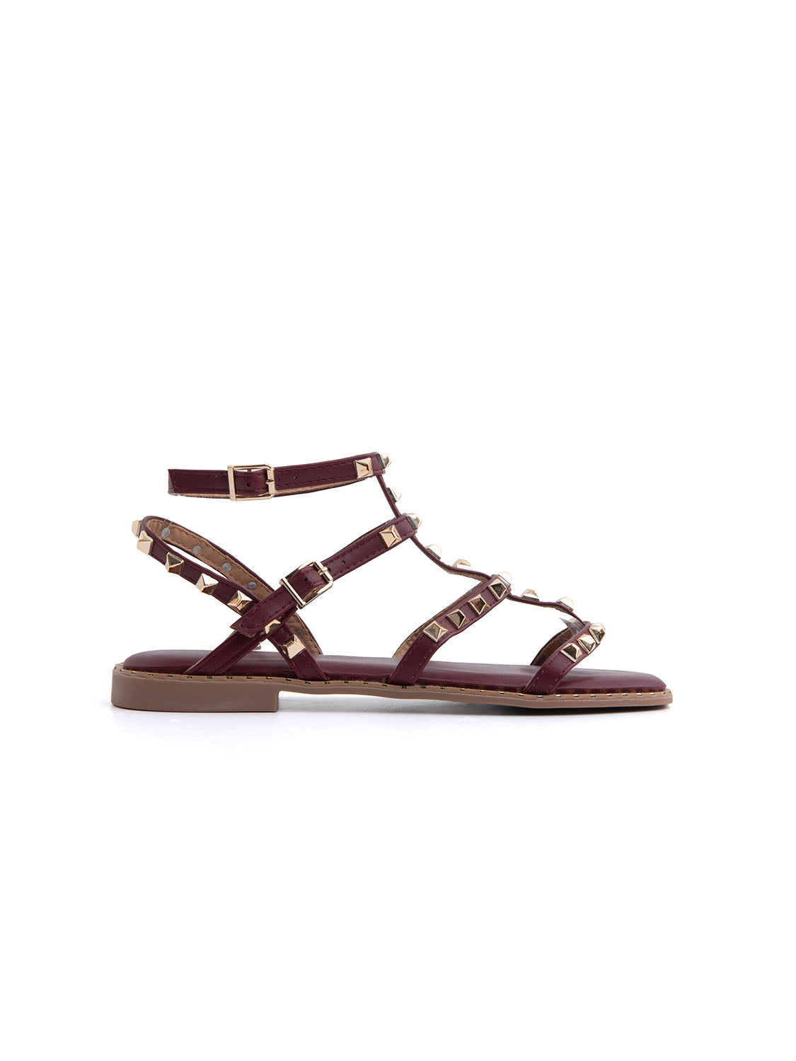 Sandalo gladiator con borchie - VINO ROSSO