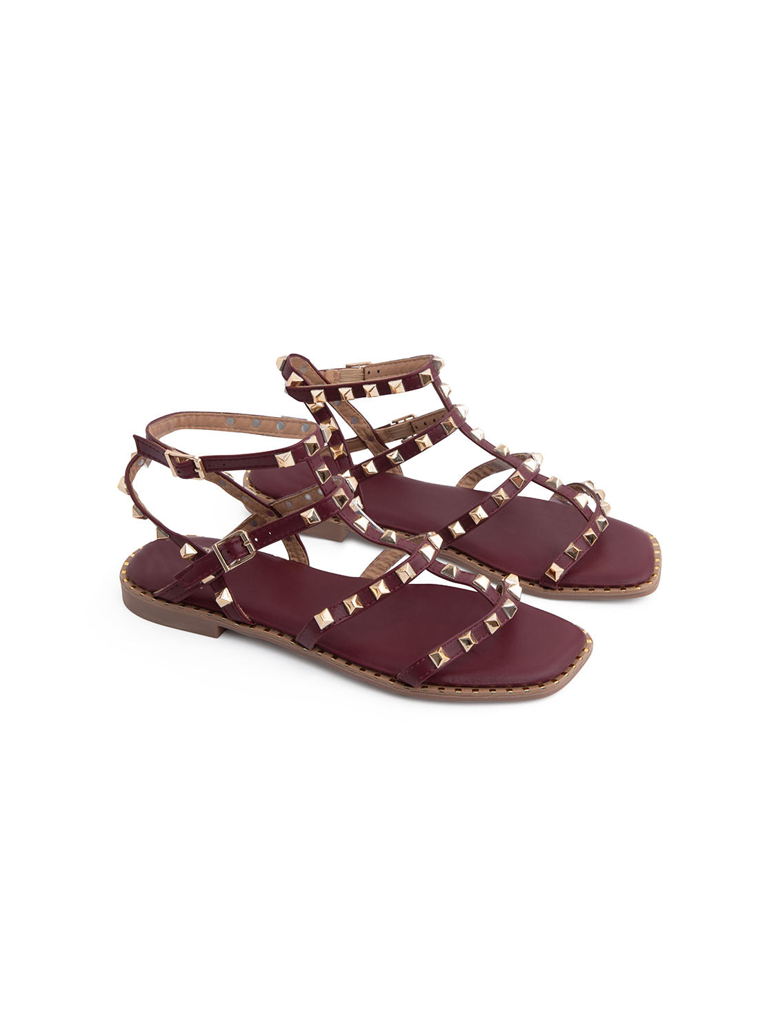 Sandalo gladiator con borchie - VINO ROSSO