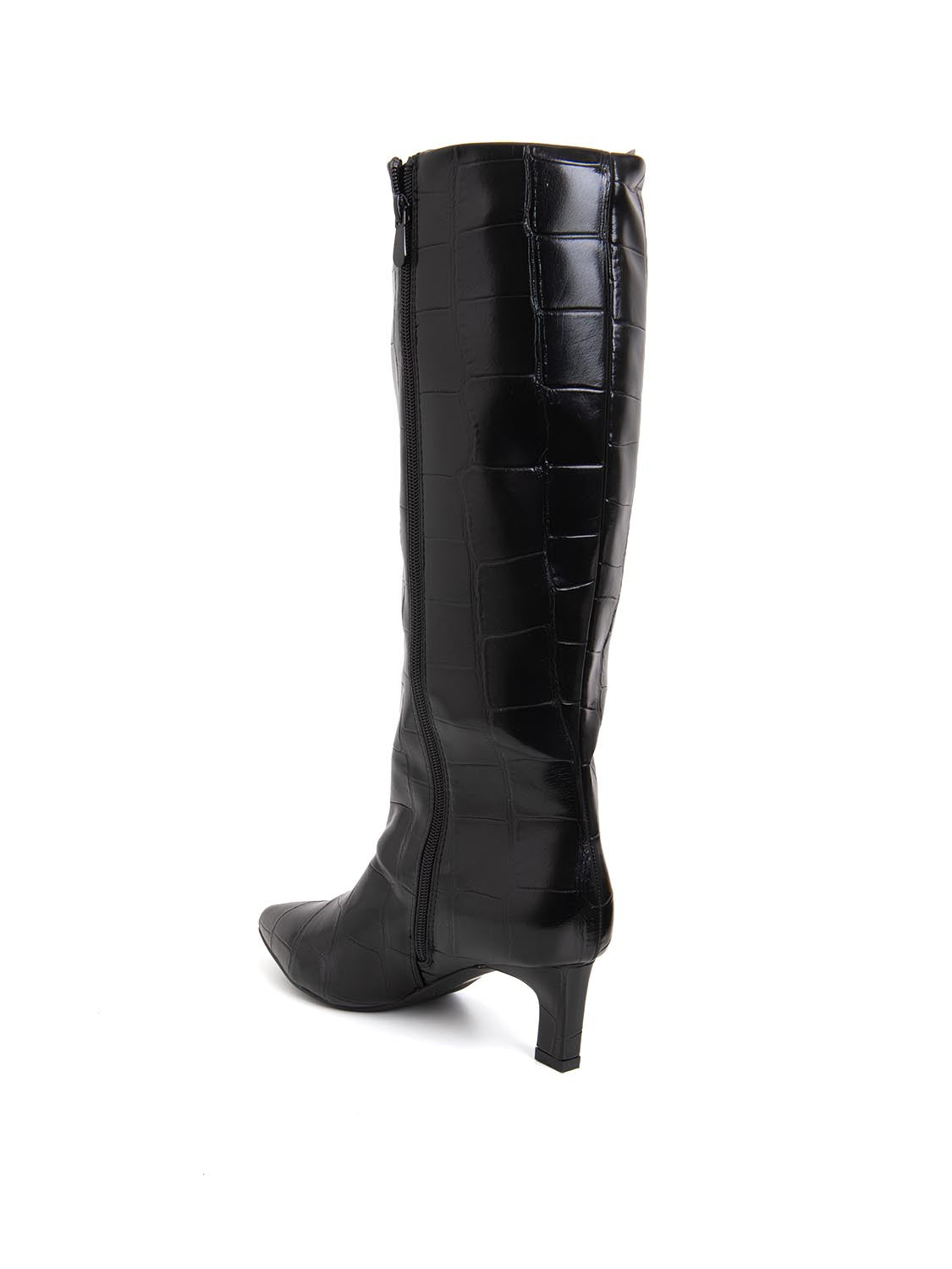 Stivale maxi-cocco con tacco kitten - NERO