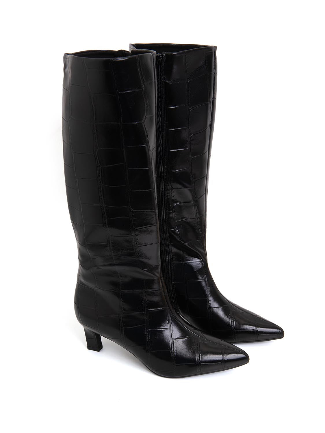 Stivale maxi-cocco con tacco kitten - NERO