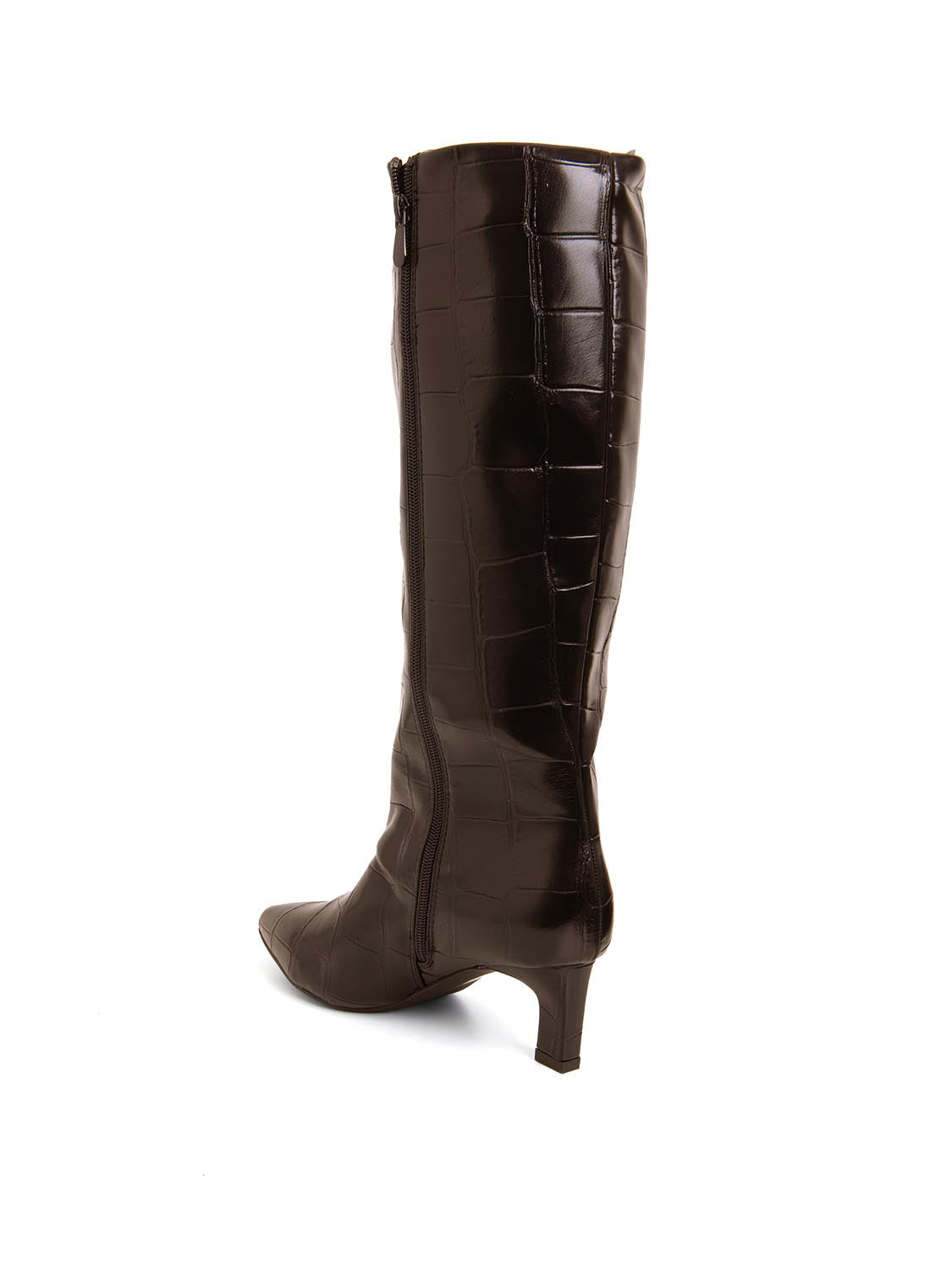 Stivale maxi-cocco con tacco kitten - MARRONE