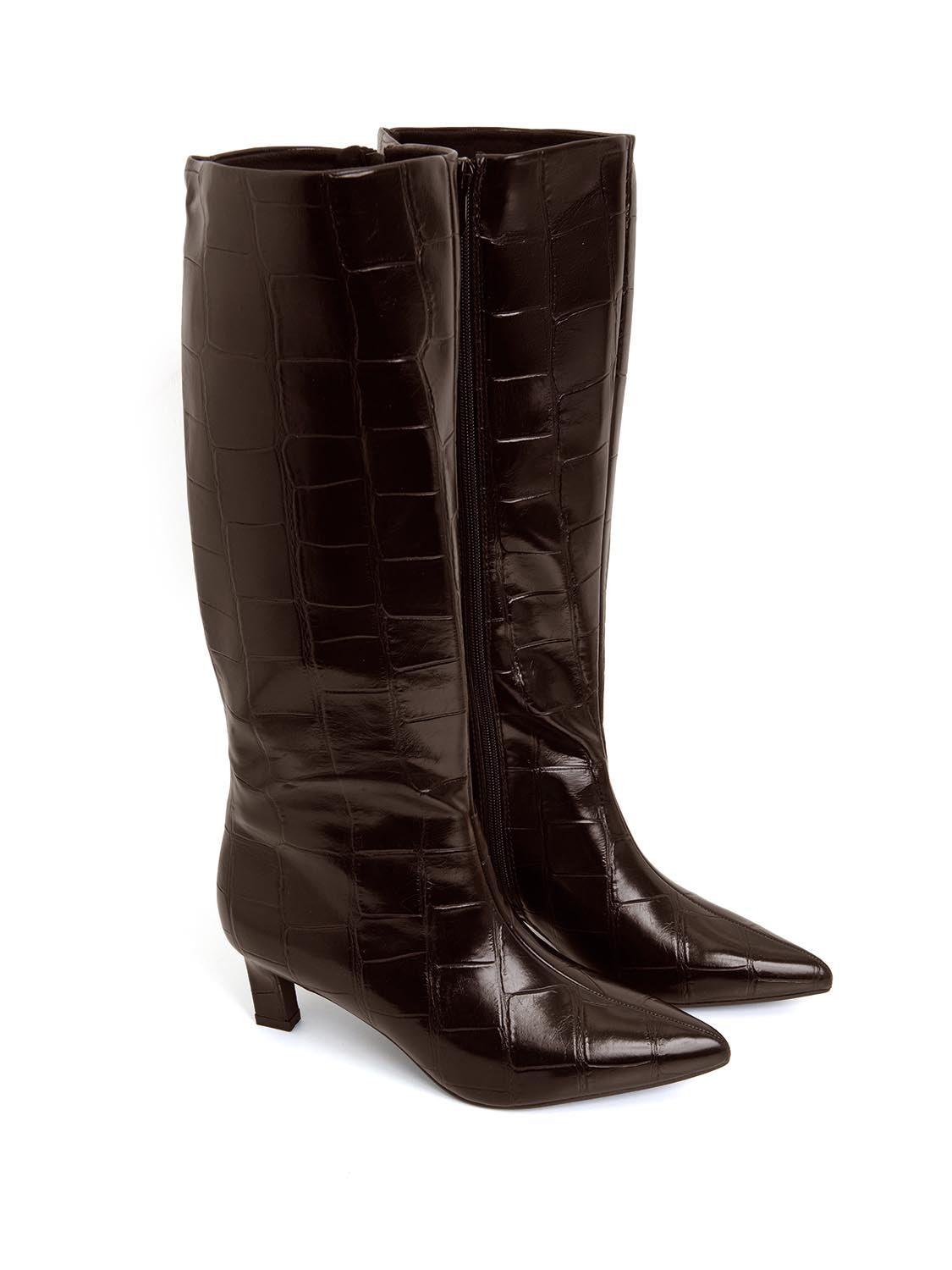 Stivale maxi-cocco con tacco kitten - MARRONE